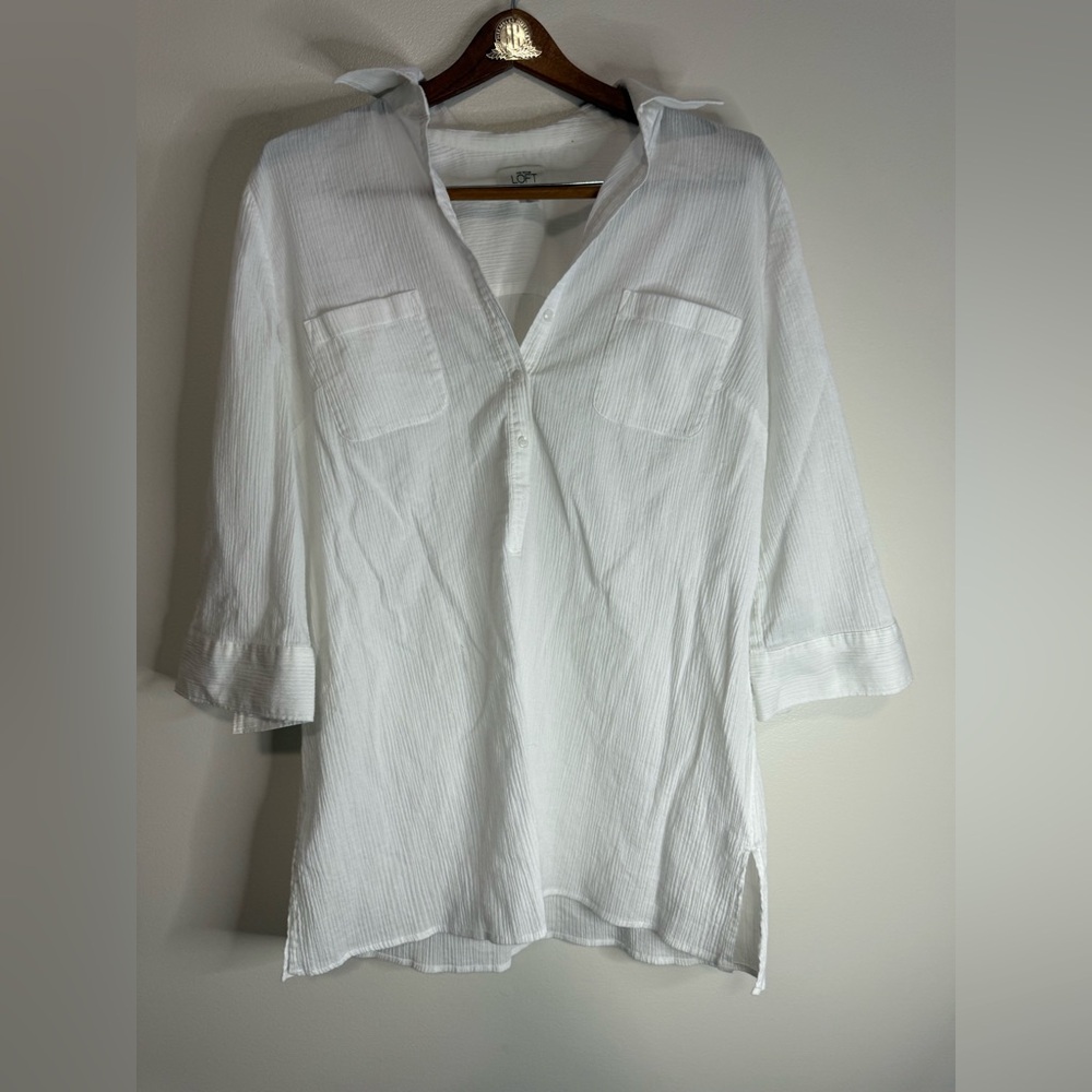 LOFT 100% cottonWhite Button-Up Tunic Shirt in size XL
